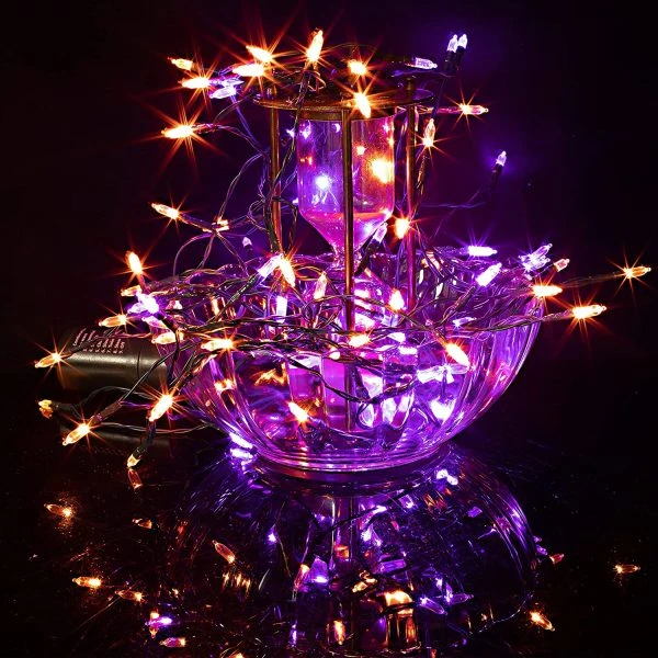 100 Orange & Purple LED Green Wire String Lights(8 Modes, 6 Hr Timer) 4 100 Orange & Purple LED Green Wire String Lights(8 Modes, 6 Hr Timer) - Image 4
