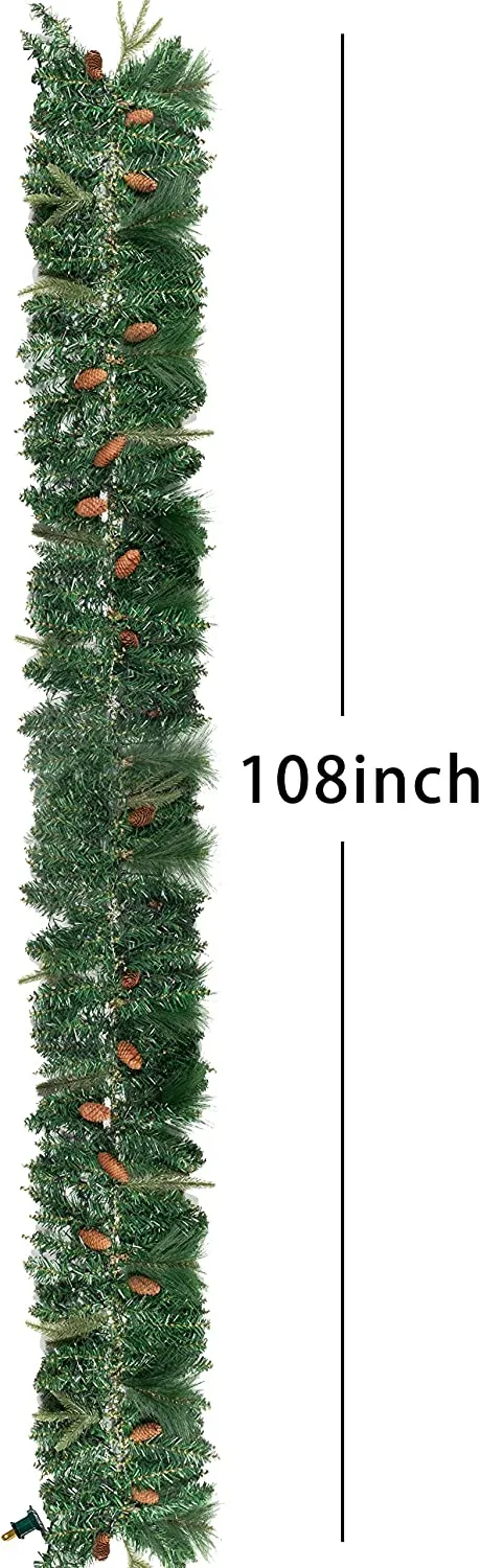 50 Warm White Pre Lit Cone Flocked Christmas Garland 9ft 5 50 Warm White Pre Lit Cone Flocked Christmas Garland 9ft - Image 5