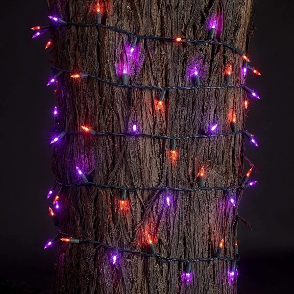100 Orange & Purple LED Green Wire String Lights(8 Modes, 6 Hr Timer) 2 100 Orange & Purple LED Green Wire String Lights(8 Modes, 6 Hr Timer) - Image 2