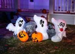 6ft Inflatable LED Ghost With Tombstones And Pumpkins