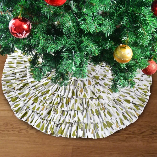 Ruffle Trim Burlap Christmas Tree Skirt 48in 3 Ruffle Trim Burlap Christmas Tree Skirt 48in - Image 3