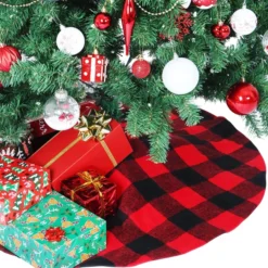 Christmas Tree Skirt Thick Plaid Red Baffalo 36in