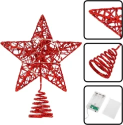 Christmas Glitter Lighted Red Star Tree Toper -Holiday Discount Store Christmas Tree Toppers Glitter Red Star Tree Topper Lighted with Warm White LED Lights 4 result 600x607 1