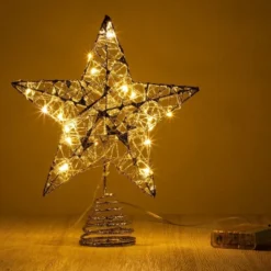 Christmas Glitter Lighted Silver Tree Topper Star -Holiday Discount Store Christmas Tree Toppers Glitter Silver Star Tree Topper Lighted with Warm White LED Lights 3 result 600x600 1