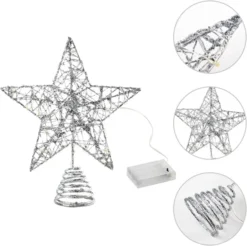 Christmas Glitter Lighted Silver Tree Topper Star -Holiday Discount Store Christmas Tree Toppers Glitter Silver Star Tree Topper Lighted with Warm White LED Lights 5 result 600x598 1