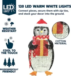 Light Up Penguin Christmas Decoration 3ft -Holiday Discount Store Cotton Penguin LED Yard Light 3ft 2 600x649 1