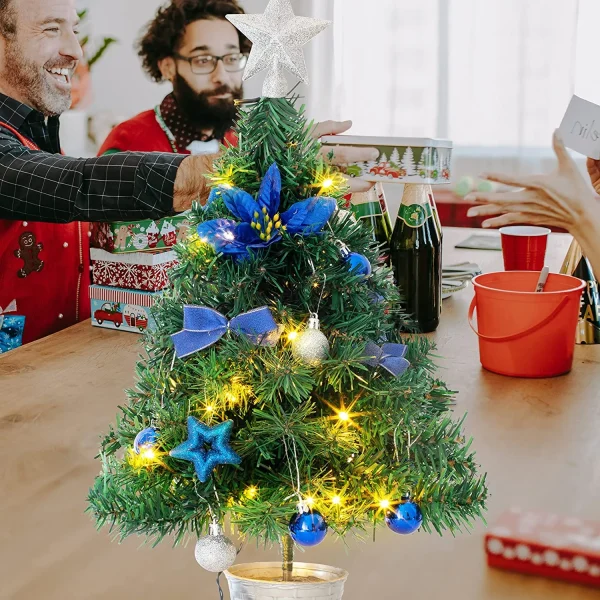 DIY Blue Small Tabletop Christmas Tree With LED Lights 24 In 1 DIY Blue Small Tabletop Christmas Tree With LED Lights 24 In
