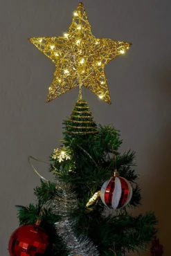 20 LED Lighted Christmas Tree Toppers Decoration -Holiday Discount Store Gold Glitter Star Tree Topper 6 result 600x898 1