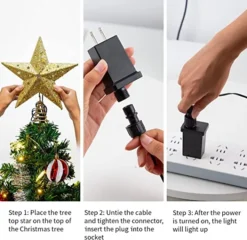 LED Light Up Gold Star Tree Topper W/ White Projector -Holiday Discount Store Gold Star Tree Topper Metal with White Star Projector Light 3