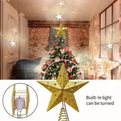 LED Light Up Gold Star Tree Topper W/ White Projector -Holiday Discount Store Gold Star Tree Topper Metal with White Star Projector Light 4