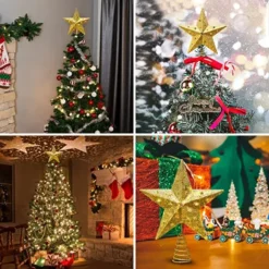 LED Light Up Gold Star Tree Topper W/ White Projector -Holiday Discount Store Gold Star Tree Topper Metal with White Star Projector Light 5