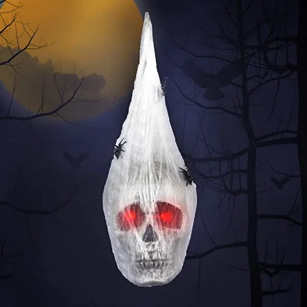 Halloween Animated Hanging Skulls Covered With Spider Webs 1 Halloween Animated Hanging Skulls Covered With Spider Webs