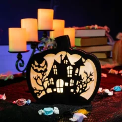 Lighted Pumpkin Shadow Box (Haunted House)
