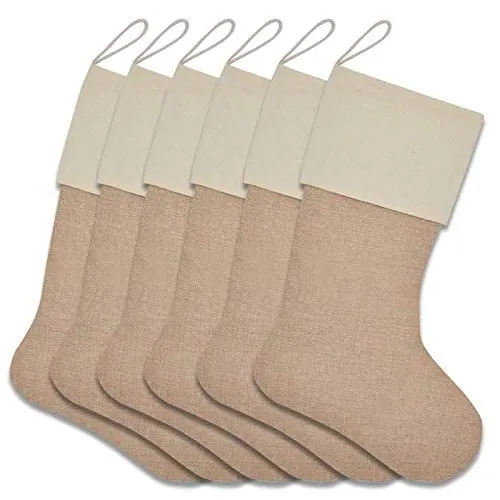 6pcs Plain Burlap Christmas Stockings 18in 2 6pcs Plain Burlap Christmas Stockings 18in - Image 2