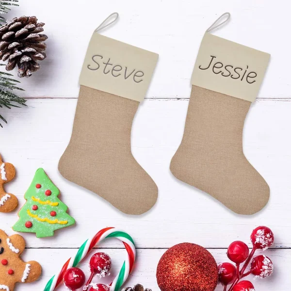 6pcs Plain Burlap Christmas Stockings 18in 4 6pcs Plain Burlap Christmas Stockings 18in - Image 4