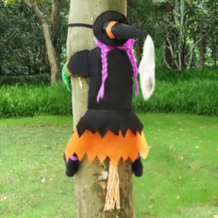 Purple Crashing Witch Into Tree Halloween Decoration