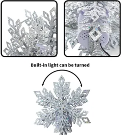 LED Snowflake Tree Topper Lighted W/ White Projector -Holiday Discount Store Silver Snowflake Tree Topper Metal with White Star Snowflake Projector Light 1