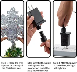 LED Snowflake Tree Topper Lighted W/ White Projector -Holiday Discount Store Silver Snowflake Tree Topper Metal with White Star Snowflake Projector Light 2