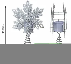 LED Snowflake Tree Topper Lighted W/ White Projector -Holiday Discount Store Silver Snowflake Tree Topper Metal with White Star Snowflake Projector Light 4