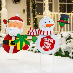 2pcs Snowman And Santa With Circle Belly Metal Yard Signs -Holiday Discount Store Snowman and Santa Garden Signs 4 result 600x600 1