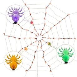 Spider Web Lights With 3 Lighted Spiders (Orange) -Holiday Discount Store Spider Web Lights with 3 Lighted Spiders Orange 3 result 600x600 1