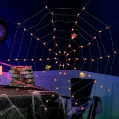 Spider Web Lights With 3 Lighted Spiders (Orange) -Holiday Discount Store Spider Web Lights with 3 Lighted Spiders Orange 5 result 600x600 1