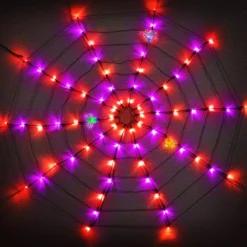 Spider Web Lights With 3 Lighted Spiders (Orange & Purple)