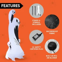 10ft Tall Inflatable Scary Swirly Ghost With Color Changing Light -Holiday Discount Store Tall Scary Swrily Ghost with Animated light 10ft 4 600x600 1