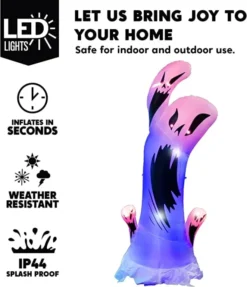 10ft Tall Inflatable Scary Swirly Ghost With Color Changing Light -Holiday Discount Store Tall Scary Swrily Ghost with Animated light 10ft 7 600x696 1