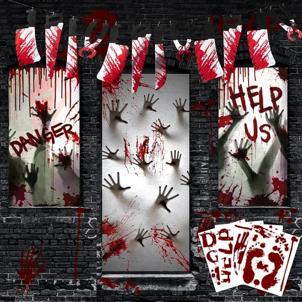 Zombie Hand Door Cover+2 Widow Covers+Weapon Garland+Window Stickers 11*14in 1 Zombie Hand Door Cover+2 Widow Covers+Weapon Garland+Window Stickers 11*14in