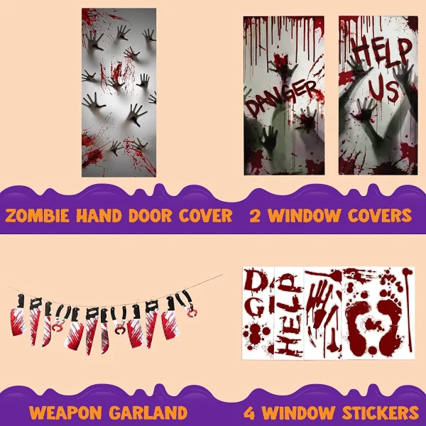 Zombie Hand Door Cover+2 Widow Covers+Weapon Garland+Window Stickers 11*14in 5 Zombie Hand Door Cover+2 Widow Covers+Weapon Garland+Window Stickers 11*14in - Image 5