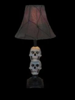 "Desk Lamp With 2 Mini-Skulls And Antique Shade" Haunted House Lighting