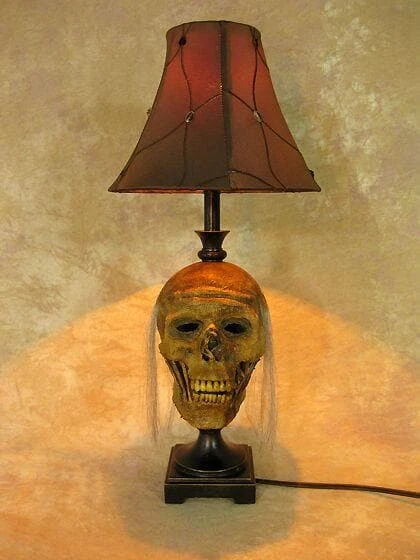 "Desk Lamp With Life-size Corpse Head And Antique Shade" Haunted House Lighting 3 "Desk Lamp With Life-size Corpse Head And Antique Shade" Haunted House Lighting - Image 3