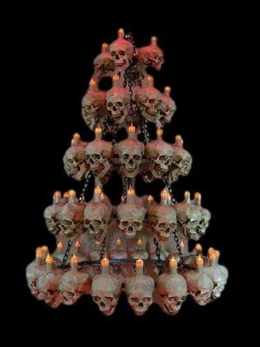 "Five-Tiered Life-Size Skull Chandelier With 60 Skulls" Haunted House Lighting 1 "Five-Tiered Life-Size Skull Chandelier With 60 Skulls" Haunted House Lighting