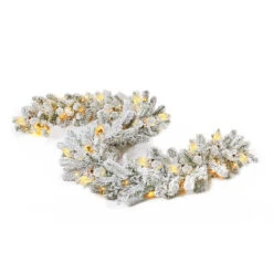 King Of Christmas 9' X 12" King Flock® Garland With LED Lights (Battery Operated) -Holiday Discount Store king flock prelit led garland plug operated